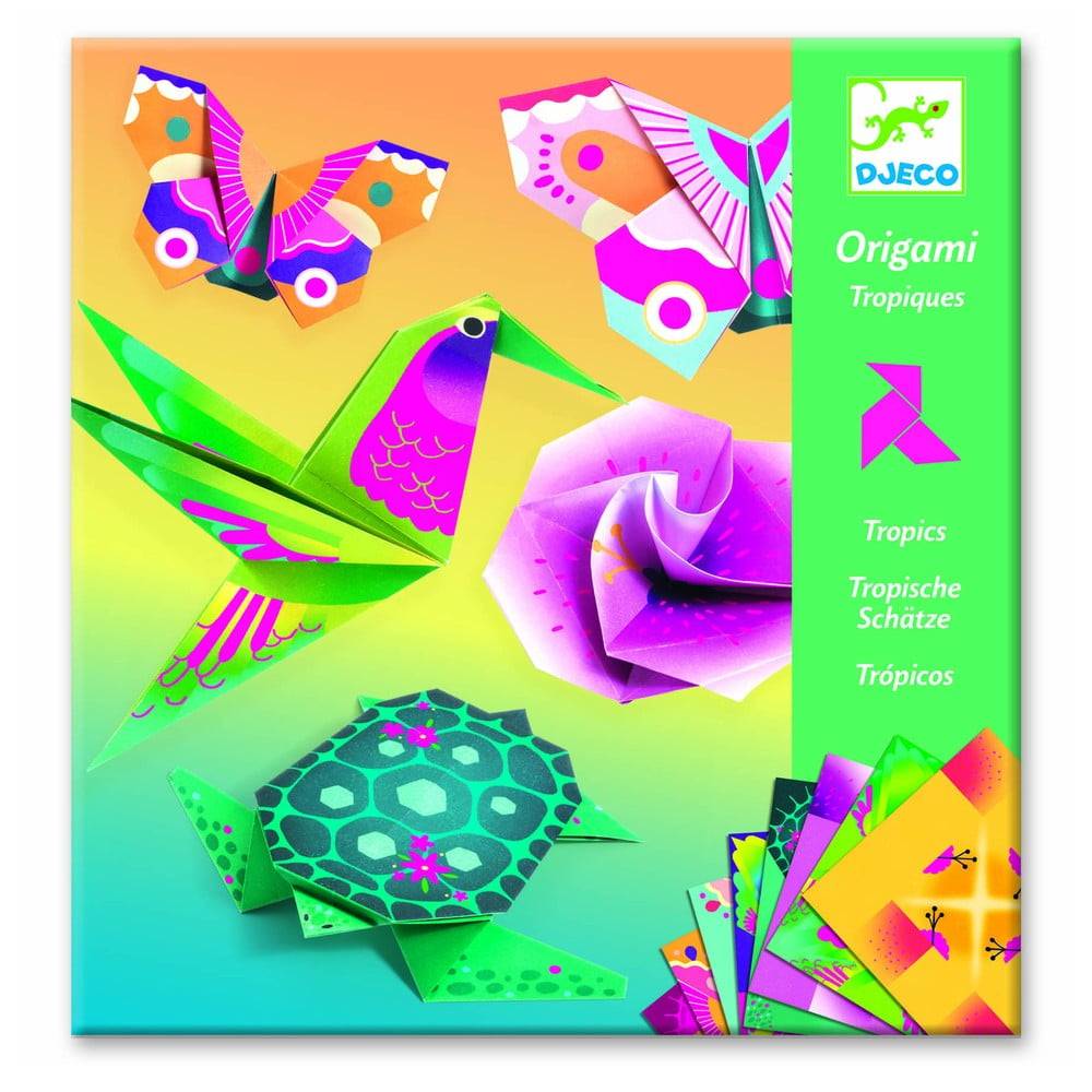 Djeco Súprava 24 origami papierov s návodom Djeco Neon Tropics